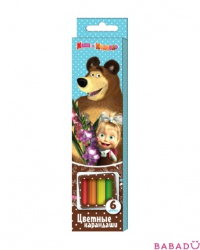 Набор цветных карандашей Маша и Медведь 6 цветов Росмэн (Rosman)