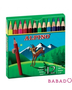 Цветные шестигранные карандаши компактного размера 12 цветов Alpino (Альпино)