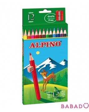 Цветные шестигранные карандаши 12 цветов и точилка Alpino (Альпино)