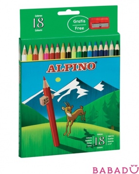 Цветные шестигранные карандаши 18 цветов и точилка Alpino (Альпино)