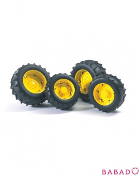 Шины для системы сдвоенных колес с желтыми дисками, диаметр 10,4/8,5 см Bruder (Брудер)
