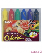 Восковые мелки Краски 3 в 1 6 цв Amos
