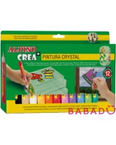 Гелевые карандаши Crea Crystal Paint с блестками для декорирования 12 цветов + шаблоны и подложки Alpino (Альпино)
