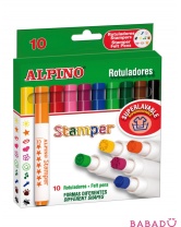 Фломастеры Stamper в утолщённом корпусе со штампами 10 цветов Alpino (Альпино)