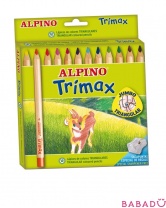 Цветные утолщённые трёхгранные карандаши TrimaX 12 цветов и специальная точилка Alpino (Альпино)