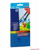 Цветные шестигранные акварельные карандаши AQUALINE 12 цветов и кисточка Alpino (Альпино)