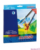 Цветные шестигранные акварельные карандаши AQUALINE 24 цвета и кисточка Alpino (Альпино)