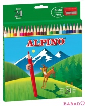 Цветные шестигранные карандаши 24 цвета и точилка Alpino (Альпино)