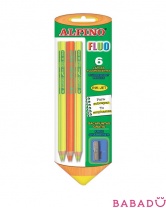 Цветные флуоресцентные карандаши FLUO 5 цветов 6 шт и точилка Alpino (Альпино)