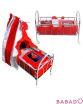 Кроватка Gulliver на колесиках для куклы  (красная с яблочком) со светящимся логотипом