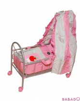 Кроватка на колесиках для куклы (розово-серебристая) со светящимся логотипом, Gulliver, с 3 лет
