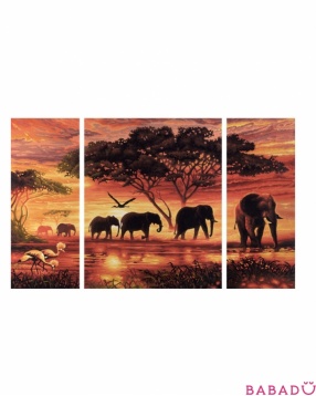 Раскраска по номерам Африканские слоны триптих 50х80 Schipper (Шиппер)