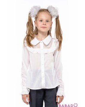 Блуза с кружевами для девочки 7 - 10 лет белая Венейя