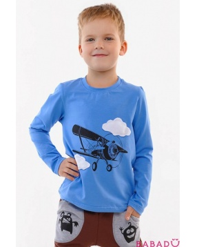 Футболка с длинным рукавом для мальчика Самолет голубая Vikki-Nikki