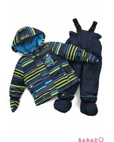 Зимний костюм для мальчика синие, желтые, голубые полосы 74 см Peluche et Tartine