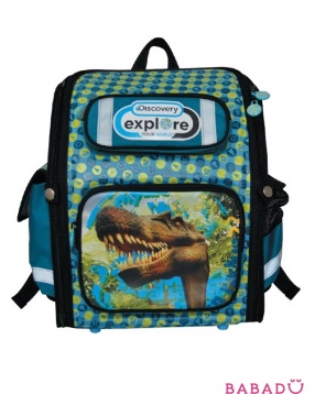 Ранец школьный Discovery с жесткой рельефной спинкой синий с динозавром Action!