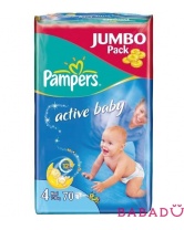 Подгузники Pampers Active baby maхi jumbo (Памперс Актив бэби макси джамбо) 4, 7-18 кг, 70шт.